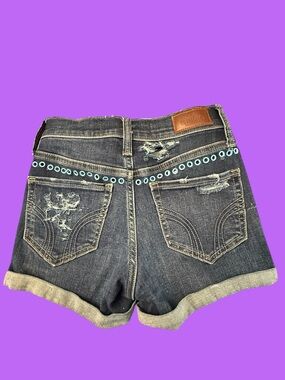 Pre-Loved Hollister Upcycled Rivets Accented Distressed Rolled Hem Denim Shorts